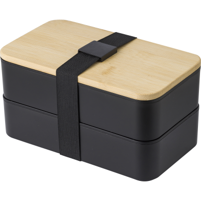 DOUBLE LUNCH BOX with Bamboo Lid in Black