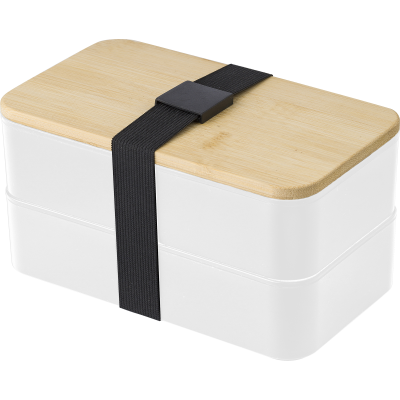 DOUBLE LUNCH BOX with Bamboo Lid in White