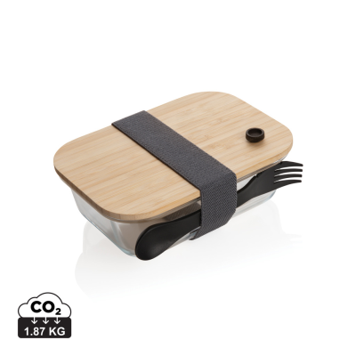 GLASS LUNCH BOX with Bamboo Lid in Clear Transparent