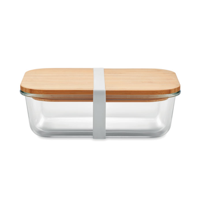 GLASS LUNCH BOX with Bamboo Lid in White