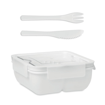 LUNCH BOX with Cutlery 600Ml in White