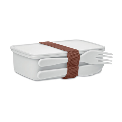 LUNCH BOX with Cutlery in White