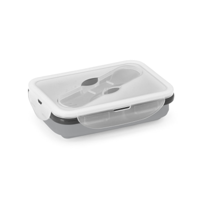 SAFFRON LUNCH BOX RETRACTABLE HERMETIC BOX in Silicon & PP 640 Ml in Pale Grey