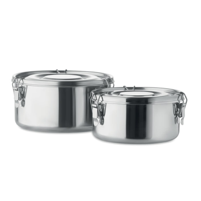 SET OF 2 STAINLESS STEEL METAL BOXES in Silver