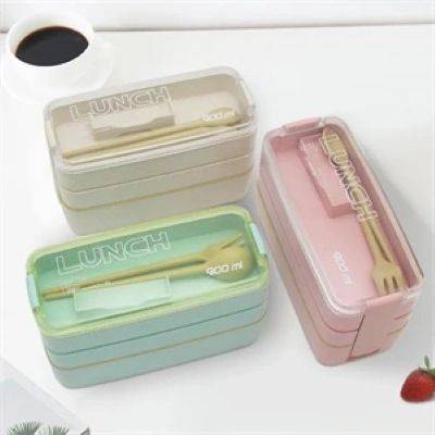 THREE LAYERS OUTDOOR PICNIC WHEAT PLASTIC BENTO BOX