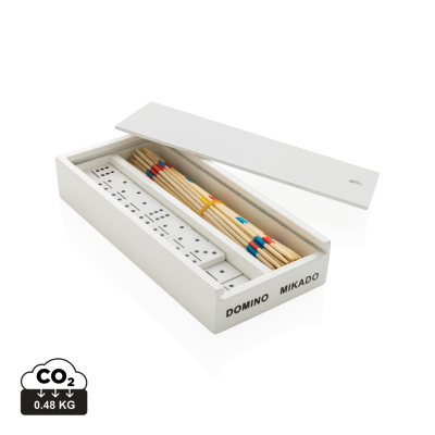 DELUXE MIKADO & DOMINO in Wood Box in White - PROMOTIONAL CORPORATE GIFT