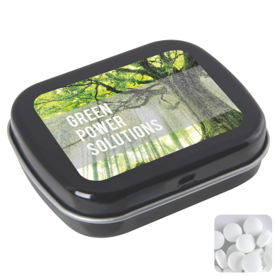 FLAT HINGED TIN with Dextrose Mints in Black