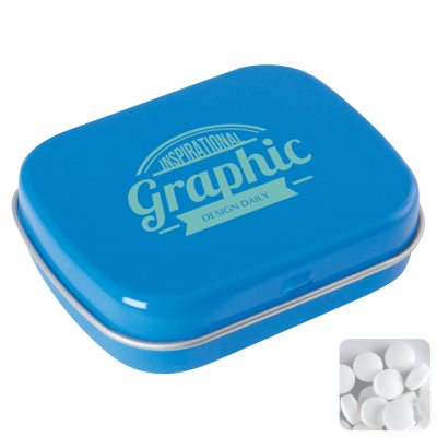 FLAT HINGED TIN with Dextrose Mints in Light Blue