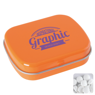 FLAT HINGED TIN with Dextrose Mints in Orange