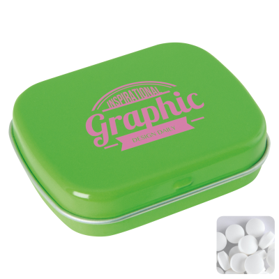 FLAT HINGED TIN with Dextrose Mints in Pale Green