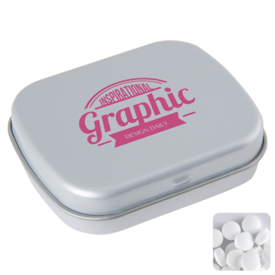 FLAT HINGED TIN with Dextrose Mints in Pale Grey - PROMOTIONAL CORPORATE GIFT