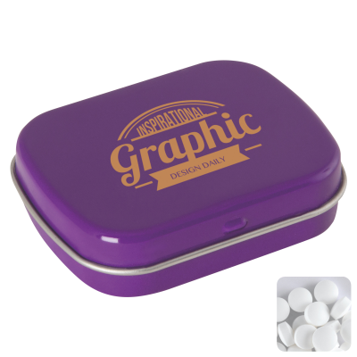 FLAT HINGED TIN with Dextrose Mints in Purple