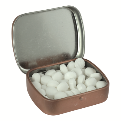 FLAT HINGED TIN with Dextrose Mints in Rose Gold