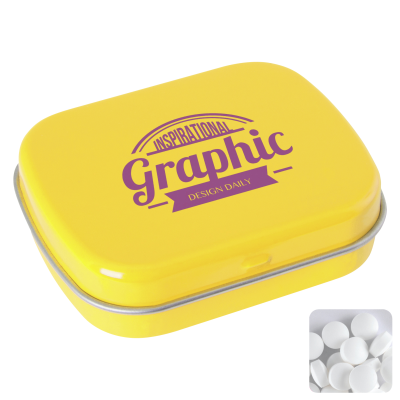 FLAT HINGED TIN with Dextrose Mints in Yellow
