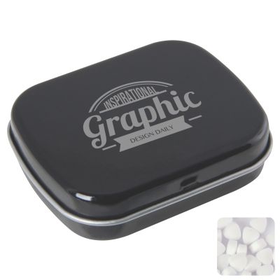 FLAT HINGED TIN with Sugar Free Mints in Black