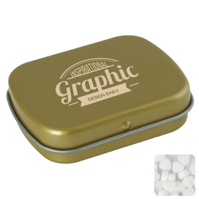 FLAT HINGED TIN with Sugar Free Mints in Gold