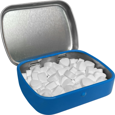 FLAT HINGED TIN with Sugar Free Mints in Light Blue