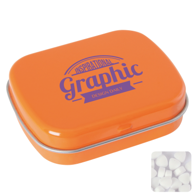 FLAT HINGED TIN with Sugar Free Mints in Orange