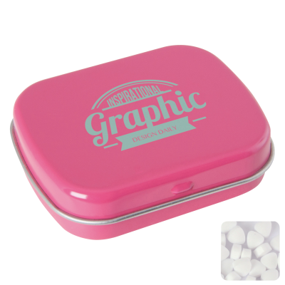 FLAT HINGED TIN with Sugar Free Mints in Pink