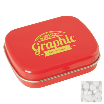 FLAT HINGED TIN with Sugar Free Mints in Red