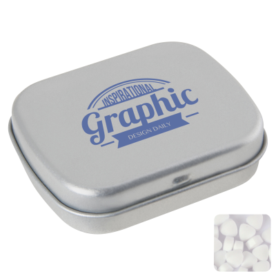 FLAT HINGED TIN with Sugar Free Mints in Silver