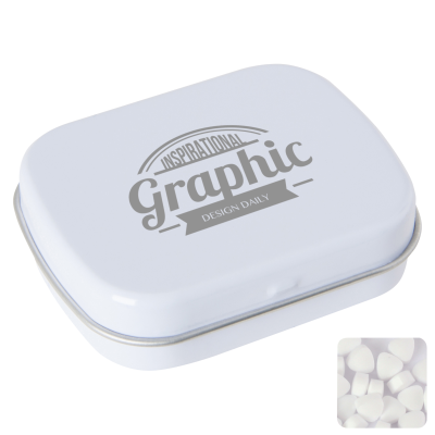 FLAT HINGED TIN with Sugar Free Mints in White
