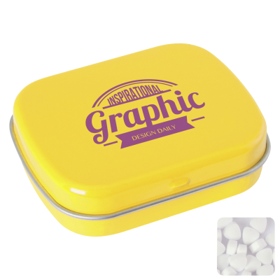 FLAT HINGED TIN with Sugar Free Mints in Yellow