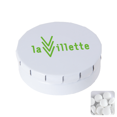 ROUND CLICK TIN with Dextrose Mints in White