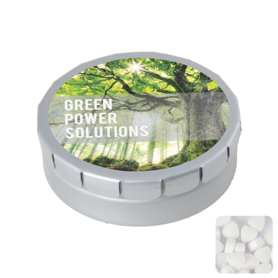 ROUND CLICK TIN with Sugar Free Mints in Pale Grey