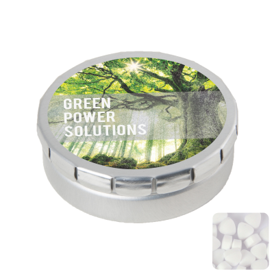 ROUND CLICK TIN with Sugar Free Mints in Silver