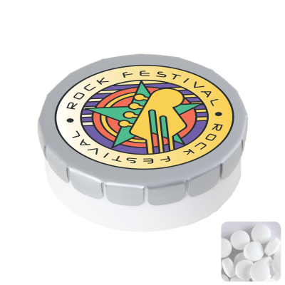 ROUND PLASTIC POT with Metal Lid & Sugar Free Mints in Pale Grey