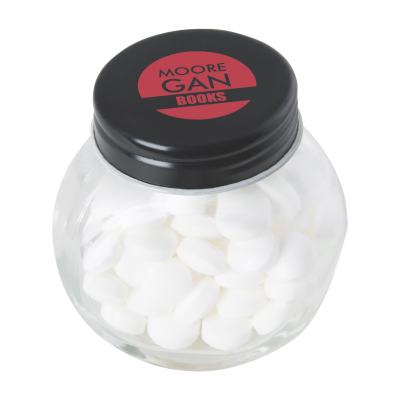 SMALL GLASS JAR with Dextrose Mints in Black