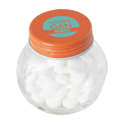 SMALL GLASS JAR with Dextrose Mints in Orange