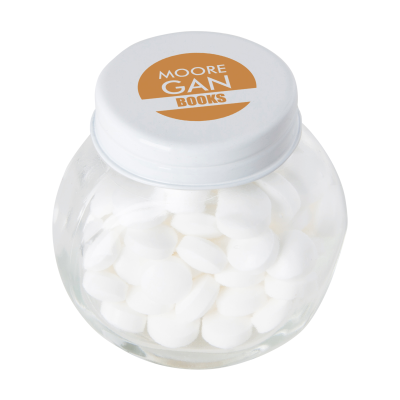 SMALL GLASS JAR with Dextrose Mints in White