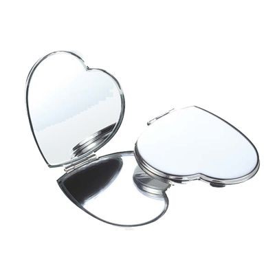 HEART SHAPE SILVER PLATED METAL COMPACT HANDBAG MIRROR