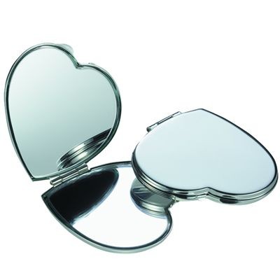 HEART SILVER METAL COMPACT POCKET MIRROR