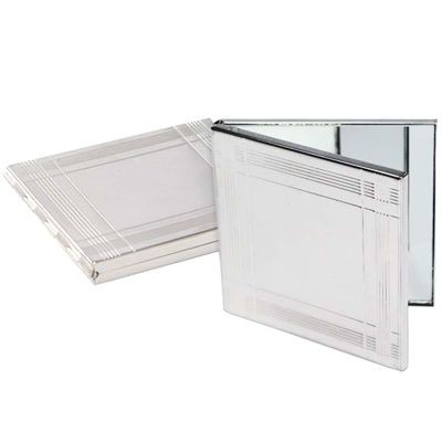 SILVER PLATED METAL SQUARE DOUBLE COMPACT HANDBAG MIRROR