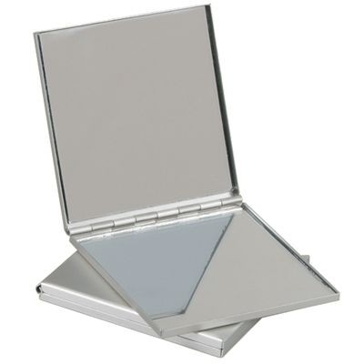 SQUARE ALUMINIUM SILVER METAL DOUBLE COMPACT HANDBAG MIRROR