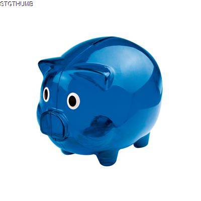 PLASTIC TRANSLUCENT PIGGY BANK MONEY BOX in Blue