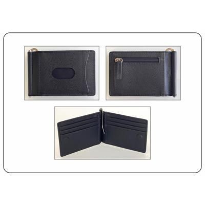 GENUINE LEATHER MONEY CLIP WALLET with Zip for Coin & Magnetic Closure