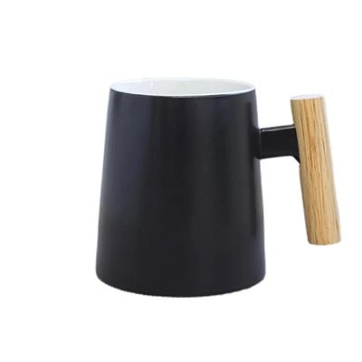 14 OZ CERAMIC POTTERY MUG CUP with Wood Handle