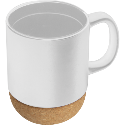 CERAMIC POTTERY MUG with Cork Bottom Gistel in White 