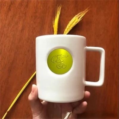 COFFEE CUP RETRO COPPER MEDAL CERAMIC POTTERY MUG — PRINTED LOGO - PROMOTIONAL CORPORATE GIFT