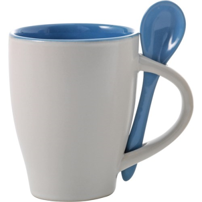 COFFEE MUG with Spoon in Light Blue