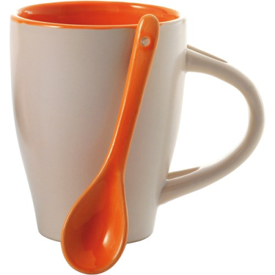 COFFEE MUG with Spoon in Orange