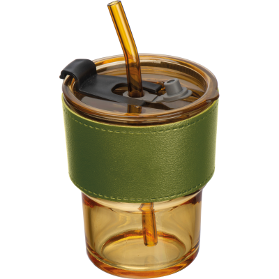 COLOUR DRINK GLASS with Glass Straw in Yellow