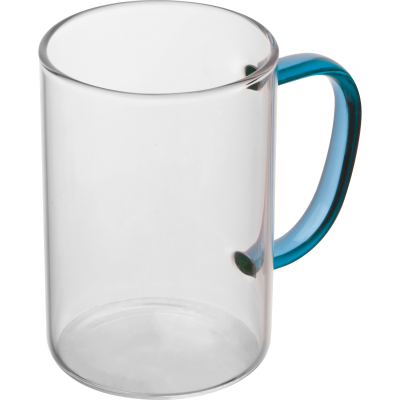GLASS MUG with Colour Handle in Blue