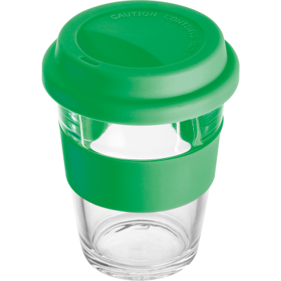 GLASS MUG with Silicone Sleeve & Lid in Green