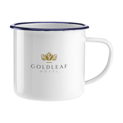 RETRO ENAMEL MUG 350 ML in White & Blue