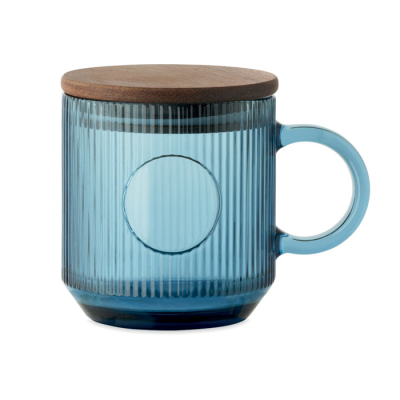 RIBBED GLASS MUG 300ML in Blue
